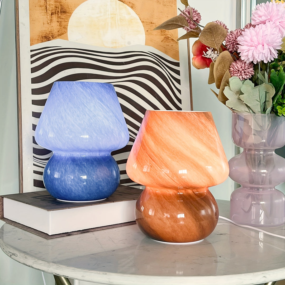 Lampe de table Champignon en Verre | Lampe LED décorative avec lumière chaude