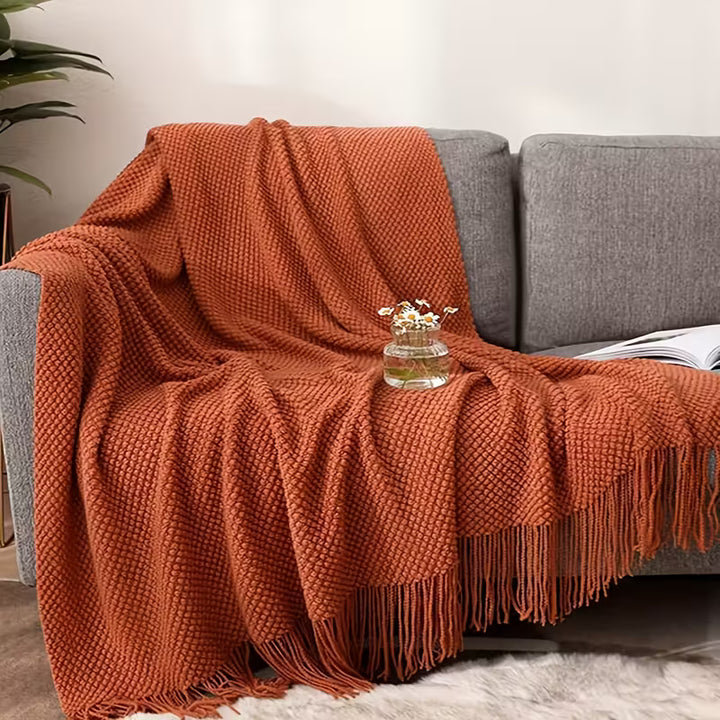 MorandiSoft™ Couverture Tricotée | Plaid Doux Lavable en Morandi Orange