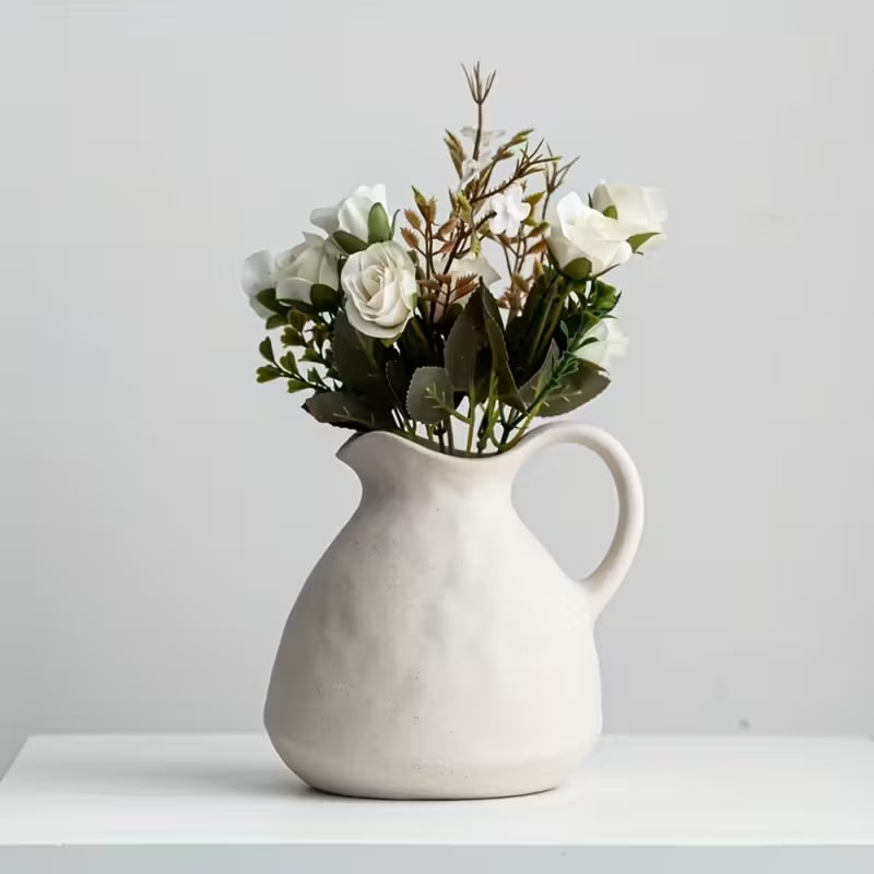 Vase en céramique rustique avec poignée | Pichet vintage fait main