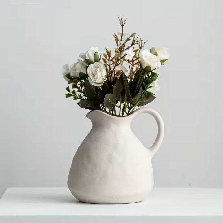 Vase en céramique rustique avec poignée | Pichet vintage fait main