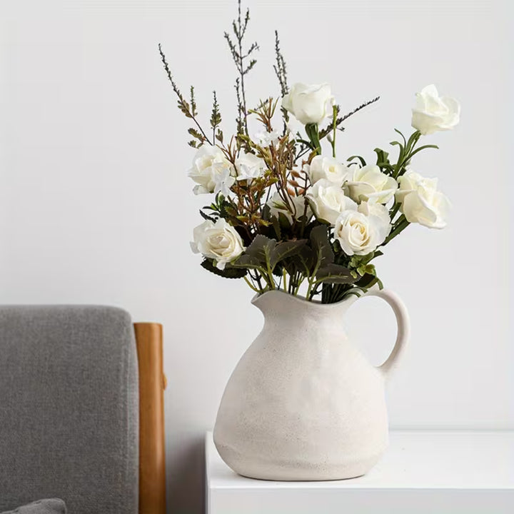 Vase en céramique rustique avec poignée | Pichet vintage fait main