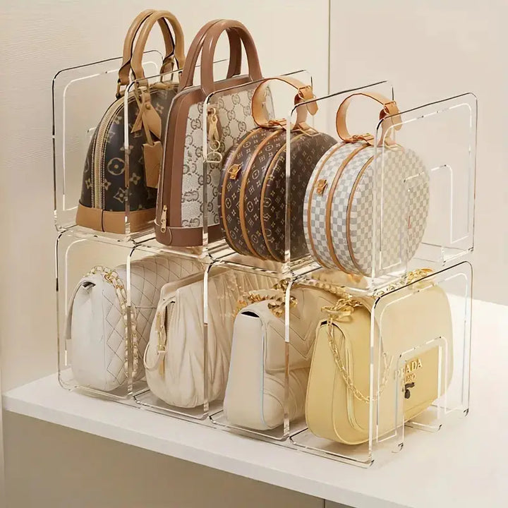 LuxeBag™ Acrylic Handbag Stands – Transparent &amp; Stackable Display