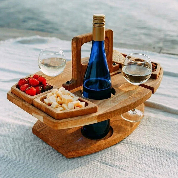 Table de Luxe en Bois pour Vin & Fromage | Planche à Apéritif Pliable et Portable