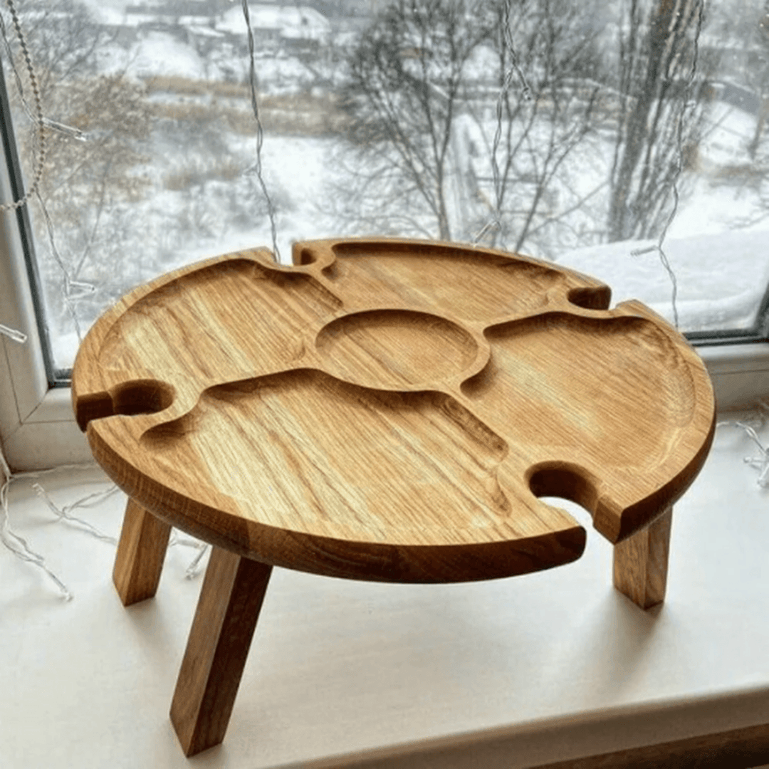 Dolce Table Pliante | Table à Vin Portable en Bois | Planche de Luxe 2-en-1 pour Vin et Fromage