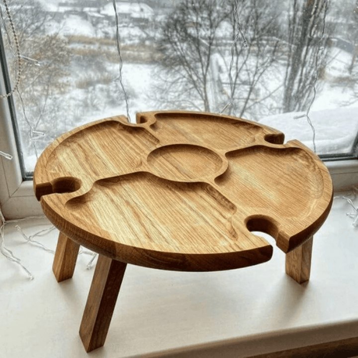 Dolce Table Pliante | Table à Vin Portable en Bois | Planche de Luxe 2-en-1 pour Vin et Fromage