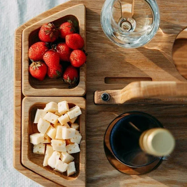 Table de Luxe en Bois pour Vin & Fromage | Planche à Apéritif Pliable et Portable