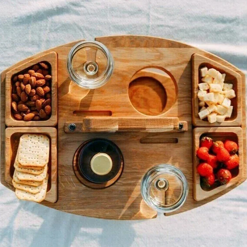 Table de Luxe en Bois pour Vin & Fromage | Planche à Apéritif Pliable et Portable