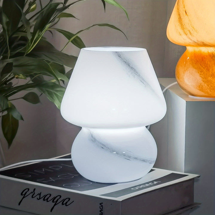 Lampe de table Champignon en Verre | Lampe LED décorative avec lumière chaude