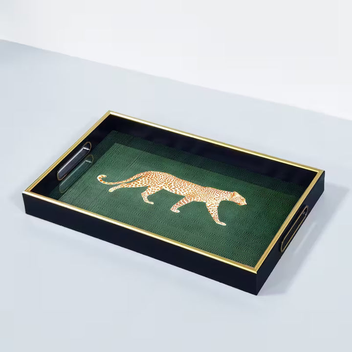 LeopardLuxe™ Glass Tray | Artistic Leopard Print for Perfume &amp; Jewelry