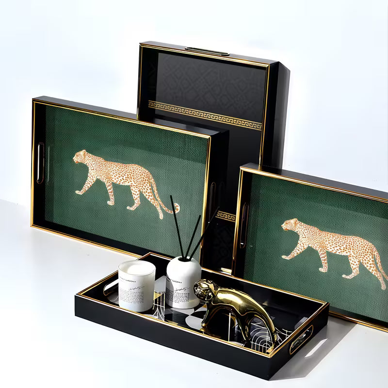LeopardLuxe™ Glass Tray | Artistic Leopard Print for Perfume &amp; Jewelry