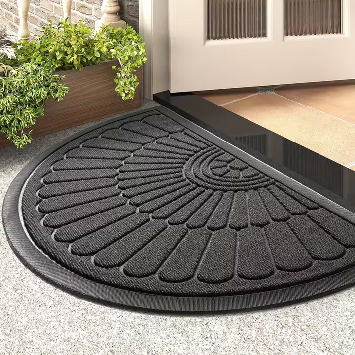 CleanStep™ Paillasson Demi-Rond | Tapis Extérieur Antidérapant en Caoutchouc