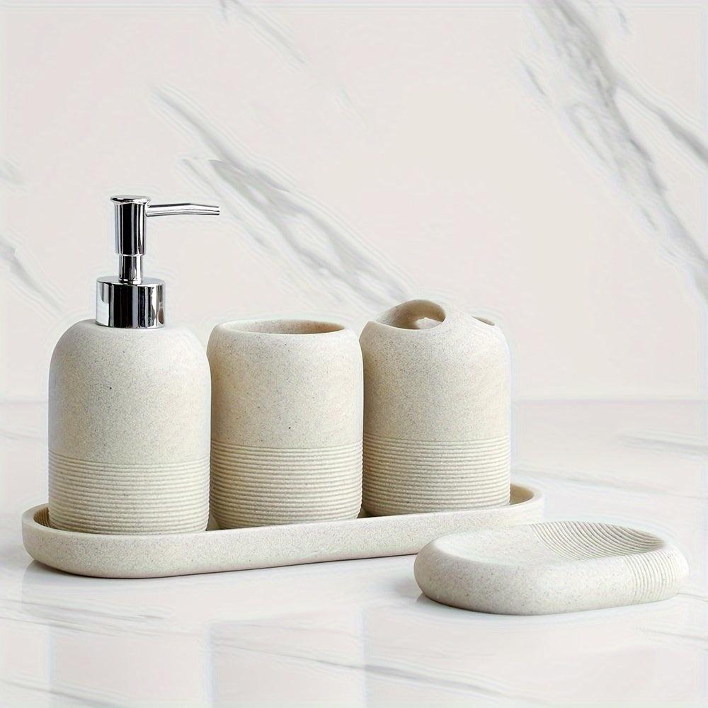 Ensemble d'accessoires de salle de bain moderne 5 pièces | Organisateur de luxe avec distributeur, gobelets et porte-savon