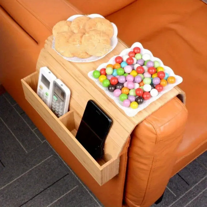 Plateau accoudoir en bambou avec porte-gobelets | Tablette d'accoudoir pliable pour boissons et snacks | 51x32cm