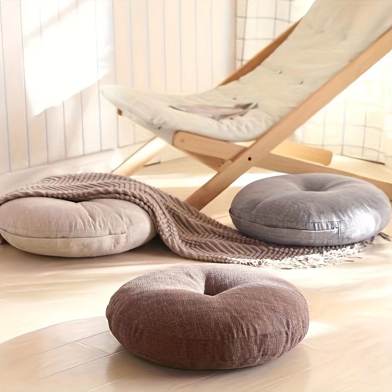 Coussin de sol Japandi en lin | Rond, 40 cm, Housse amovible