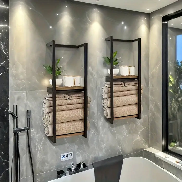 Porte-serviettes mural à 2 niveaux en acier au carbone 77 cm