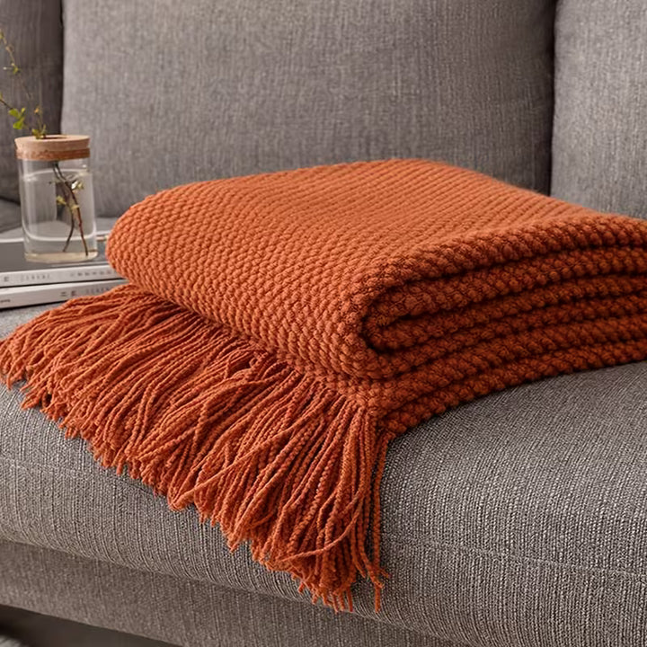MorandiSoft™ Couverture Tricotée | Plaid Doux Lavable en Morandi Orange