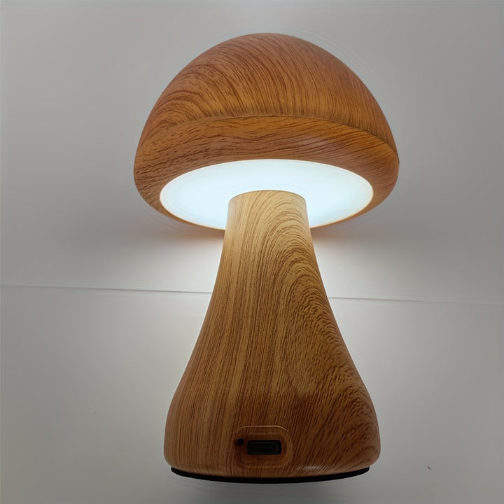 Lampe de nuit LED en bois en forme de champignon | Dimmable et rechargeable via USB