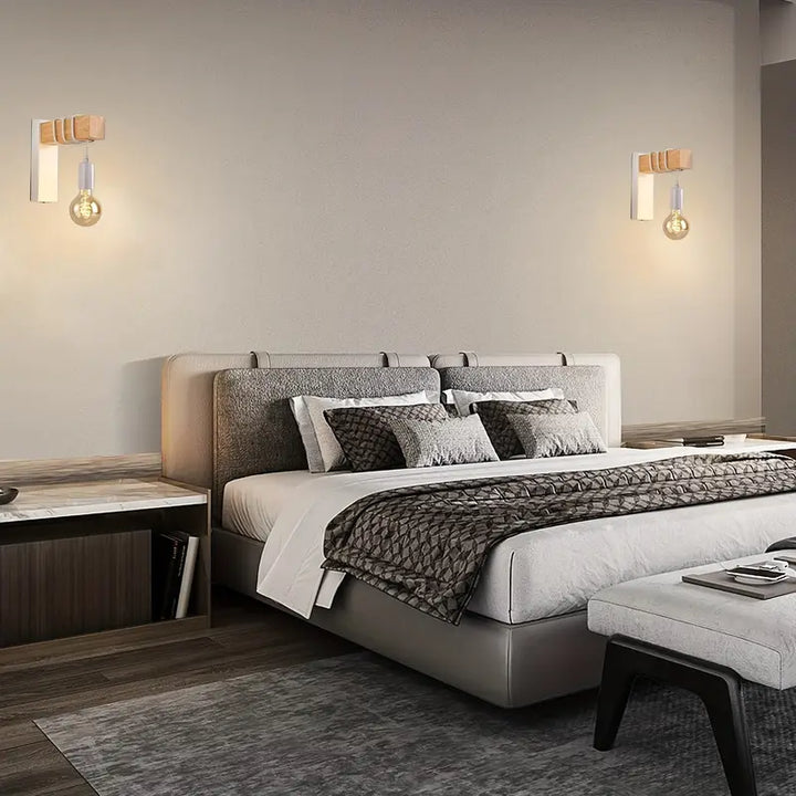 Lampe murale moderne avec finition en bois | Design rétro-industriel