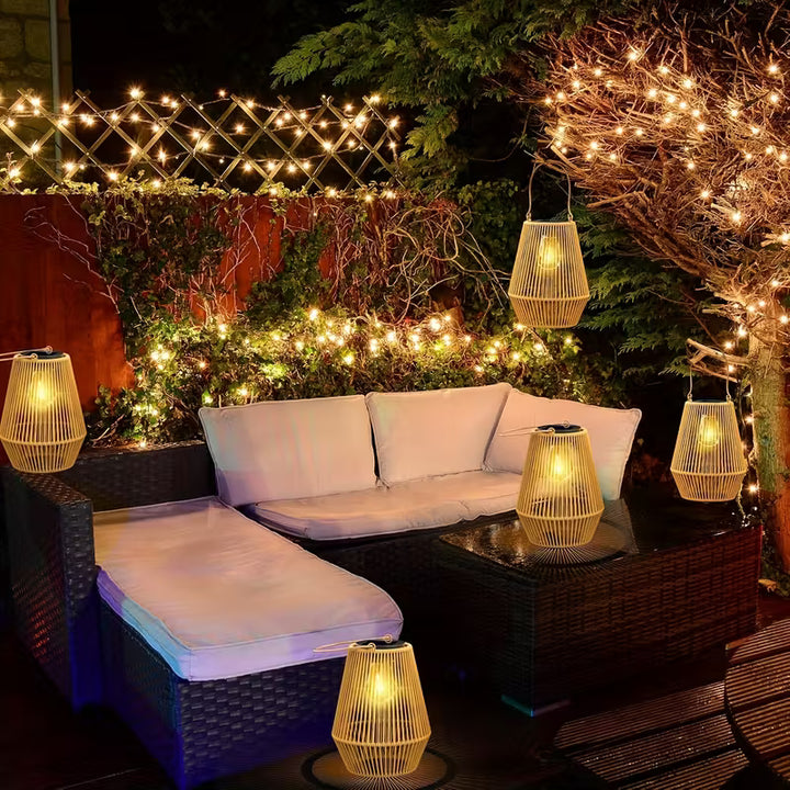 SolarRiet™ Outdoor Pendant Light – Weatherproof Reed-Look Solar Lamp with Warm Glow