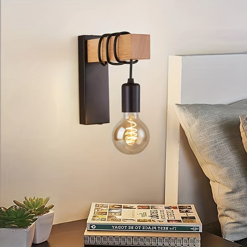 Lampe murale moderne avec finition en bois | Design rétro-industriel