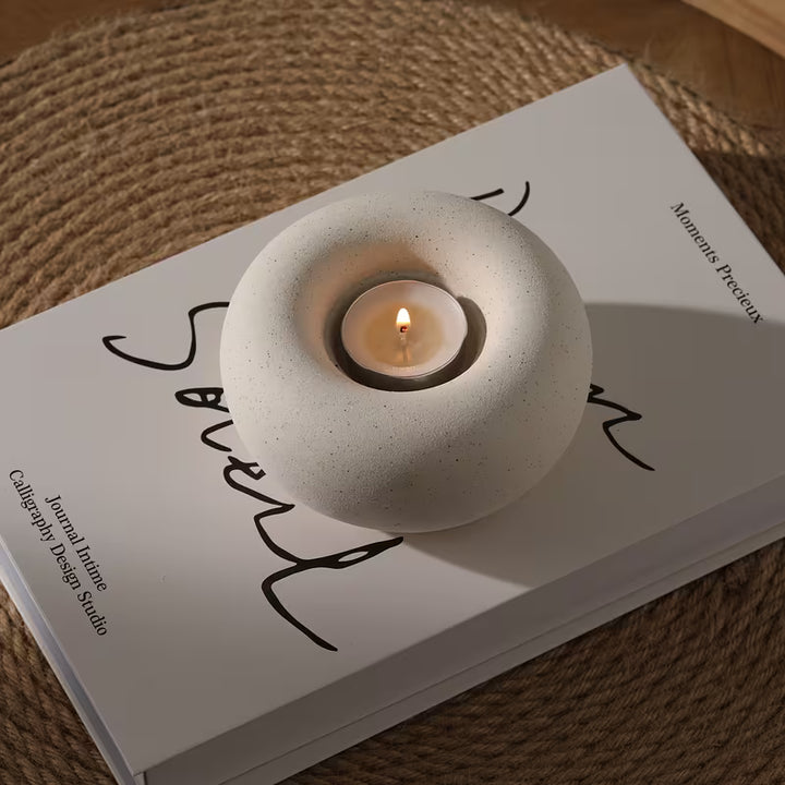 DonutGlow™ Handmade White Ceramic Candle Holder