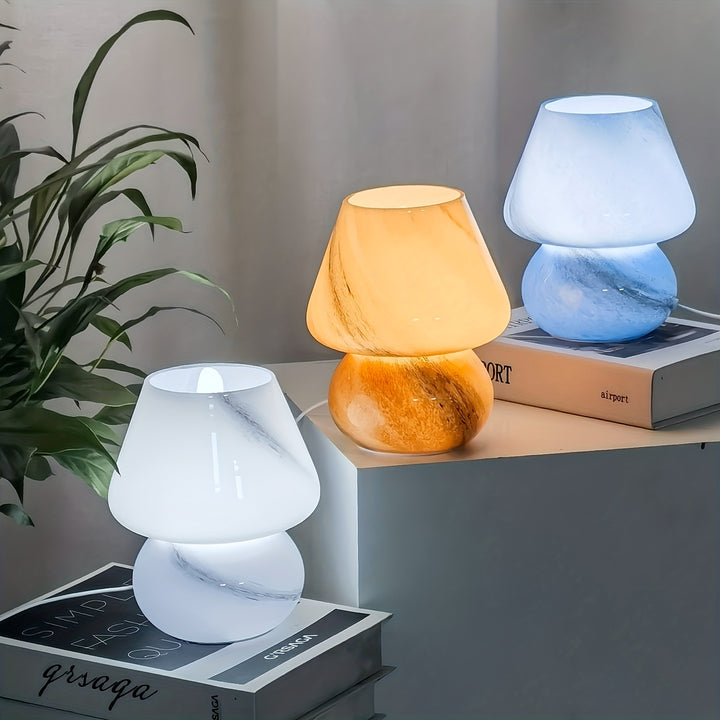 Lampe de table Champignon en Verre | Lampe LED décorative avec lumière chaude