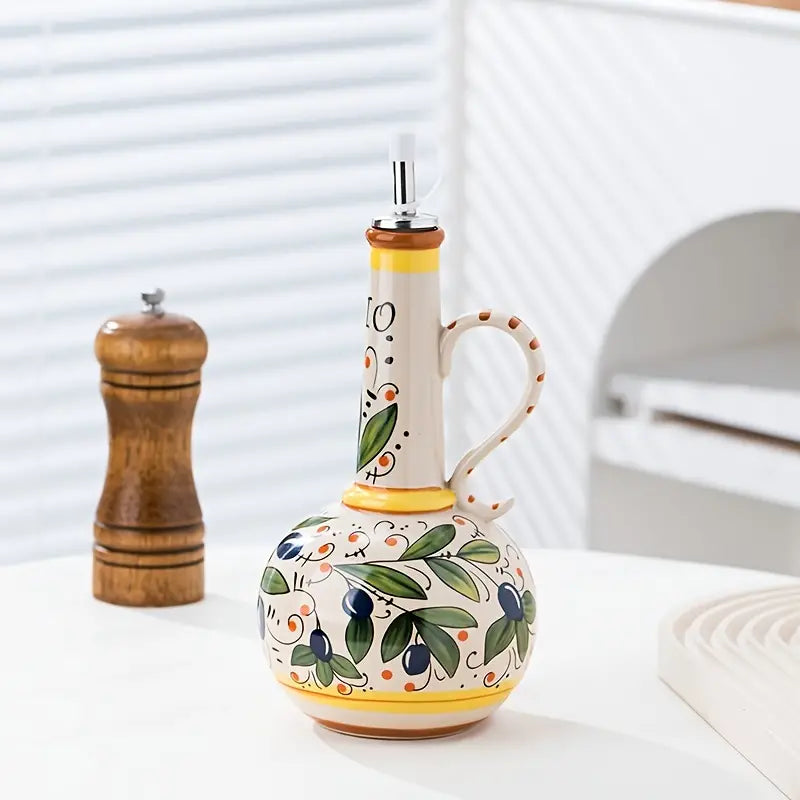 Tuscan Olive Oil Bottle | Hand-Painted Ceramic | 700 ml