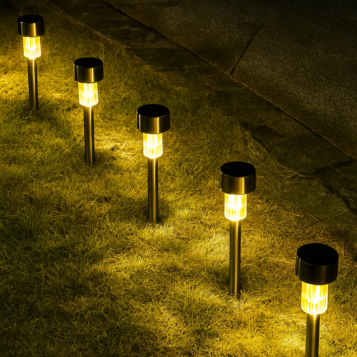 Éclairage extérieur solaire à LED | Piquets de jardin en acier inoxydable | Hauteur 32 cm