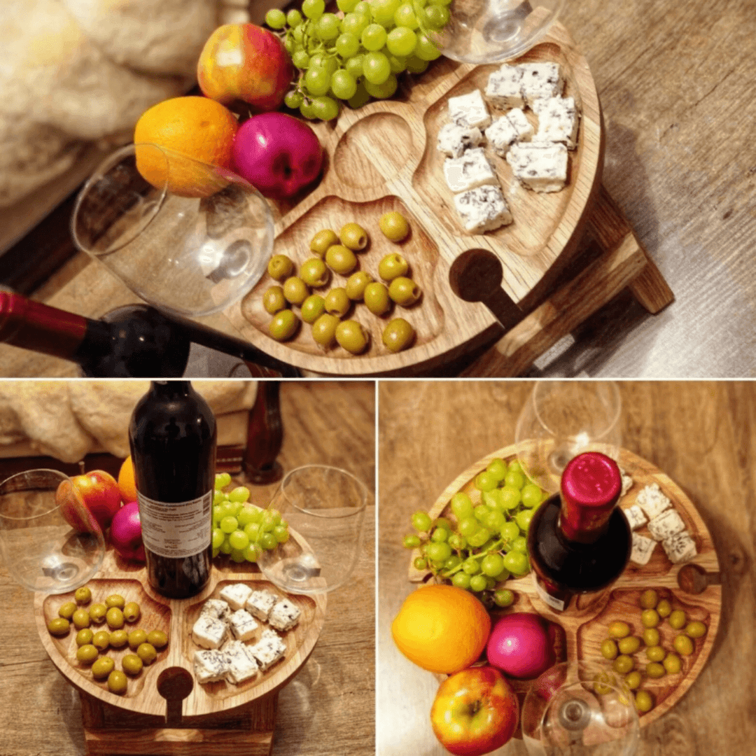 Dolce Table Pliante | Table à Vin Portable en Bois | Planche de Luxe 2-en-1 pour Vin et Fromage