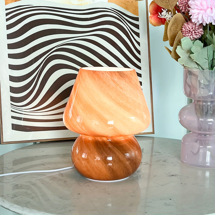 Lampe de table Champignon en Verre | Lampe LED décorative avec lumière chaude