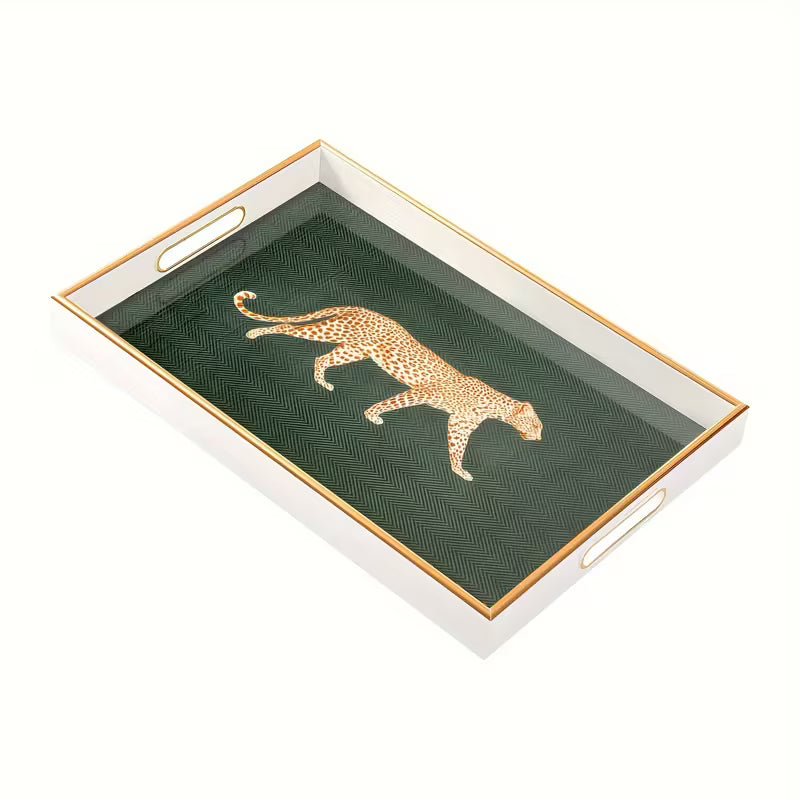 LeopardLuxe™ Glass Tray | Artistic Leopard Print for Perfume &amp; Jewelry