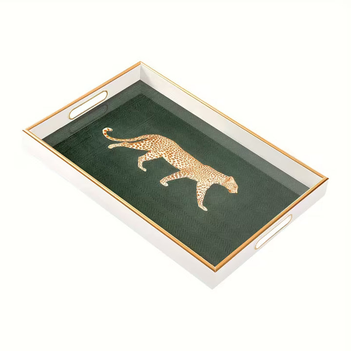 LeopardLuxe™ Glass Tray | Artistic Leopard Print for Perfume &amp; Jewelry