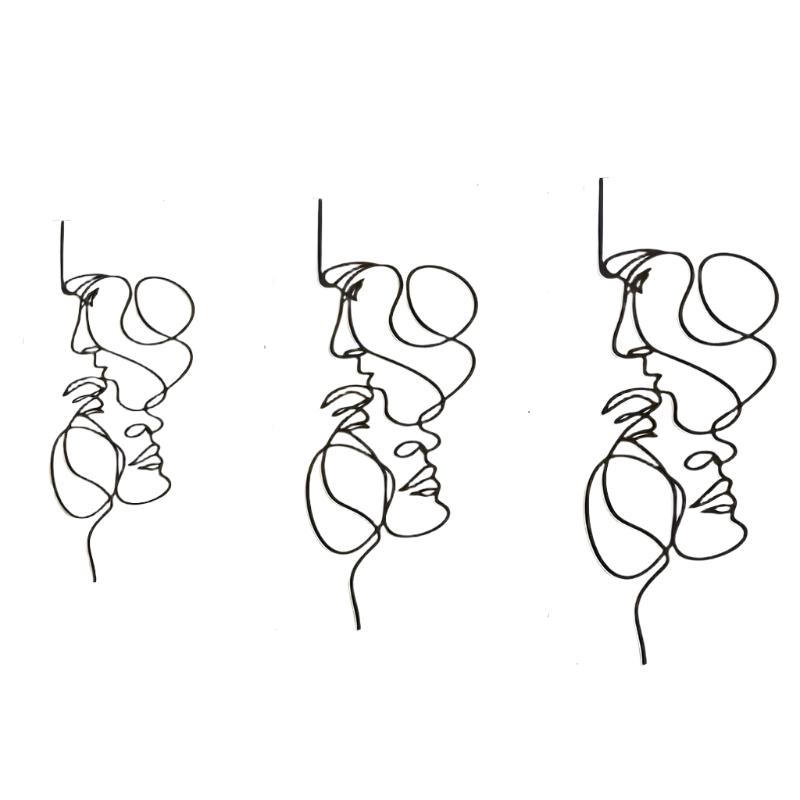 Art mural minimaliste | Sculpture de visage en fer noir moderne