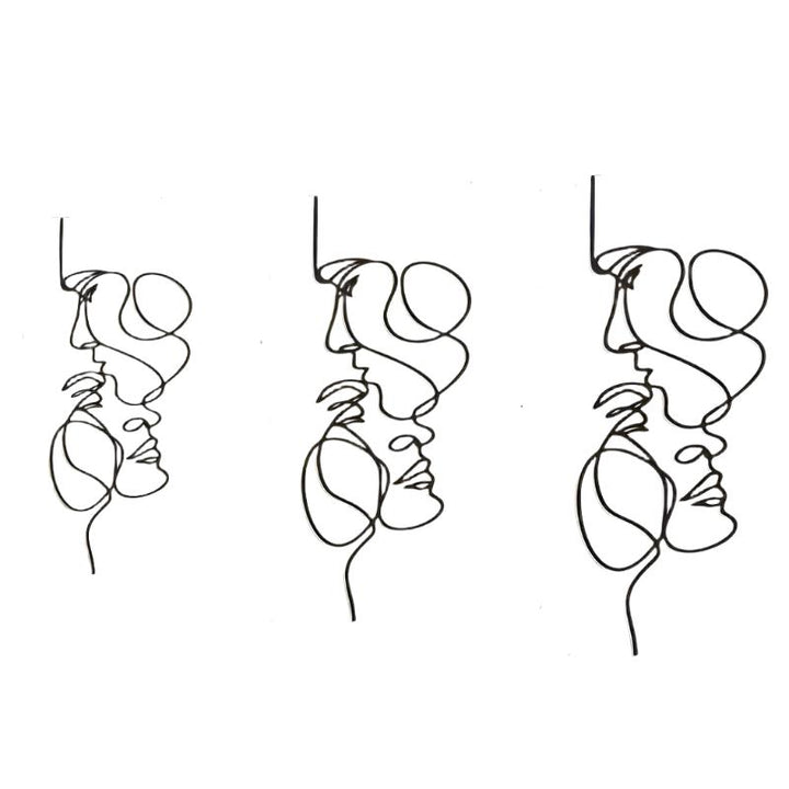 Art mural minimaliste | Sculpture de visage en fer noir moderne