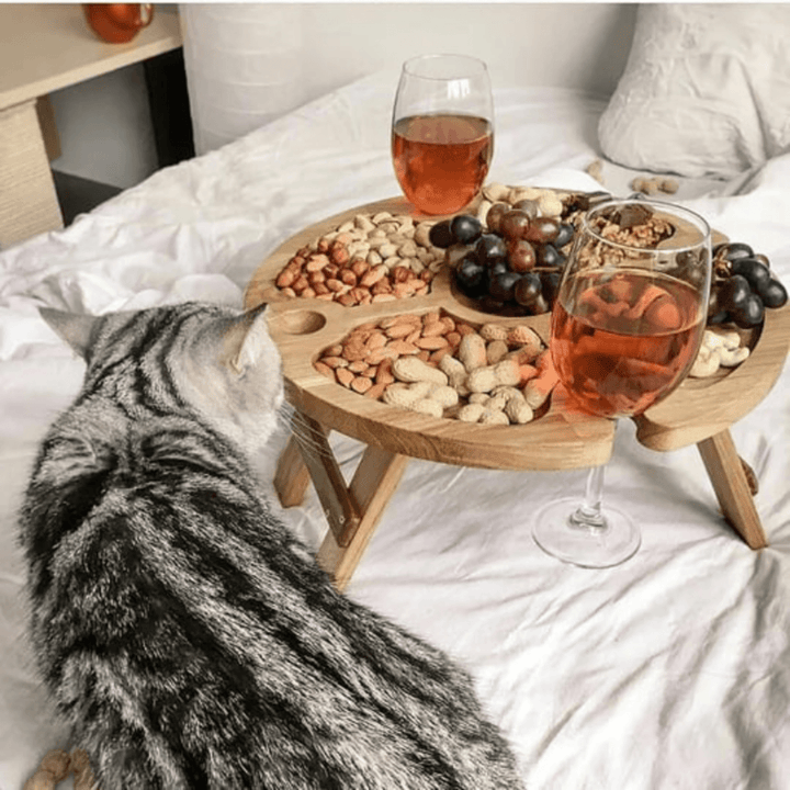 Dolce Table Pliante | Table à Vin Portable en Bois | Planche de Luxe 2-en-1 pour Vin et Fromage