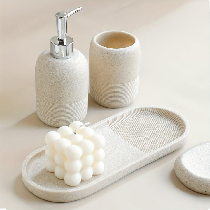 Ensemble d'accessoires de salle de bain moderne 5 pièces | Organisateur de luxe avec distributeur, gobelets et porte-savon