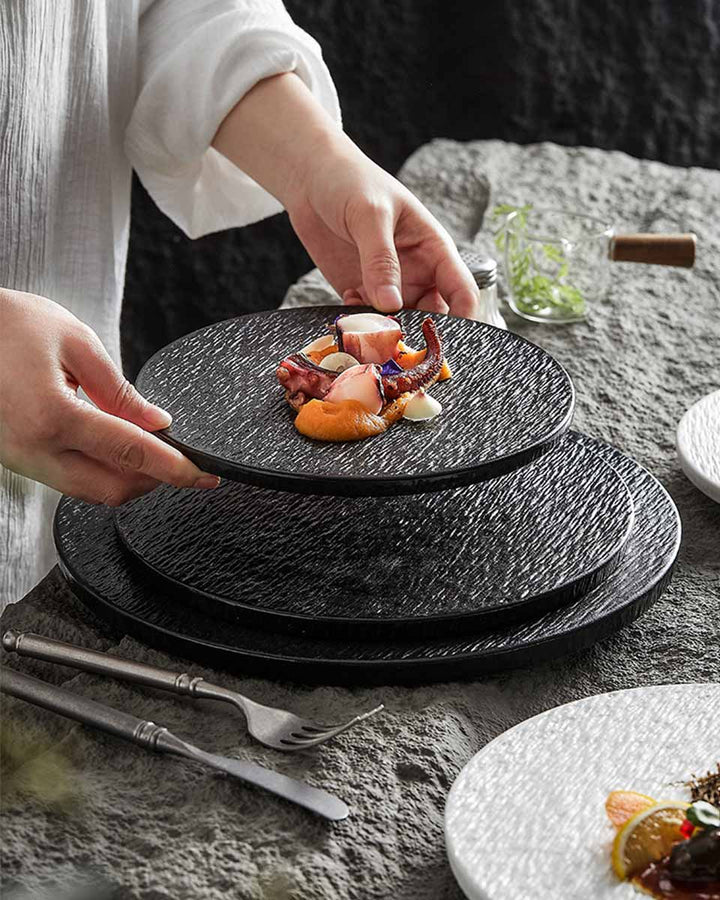 Jumeira Collection | Ceramic Flat Plate – Luxury Stone Design Tableware in White or Black