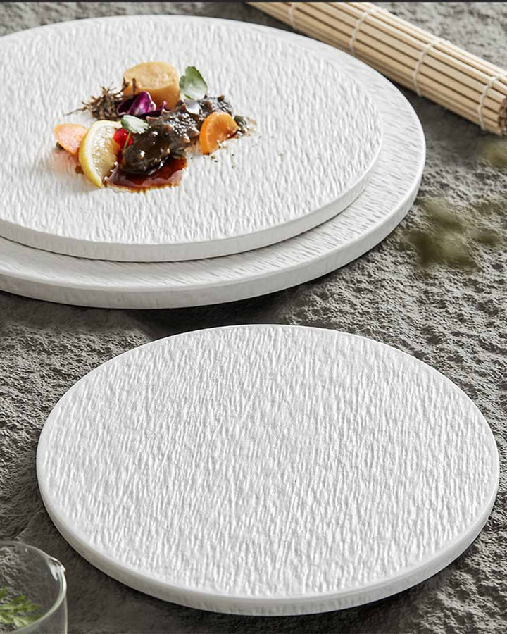 Jumeira Collection | Ceramic Flat Plate – Luxury Stone Design Tableware in White or Black