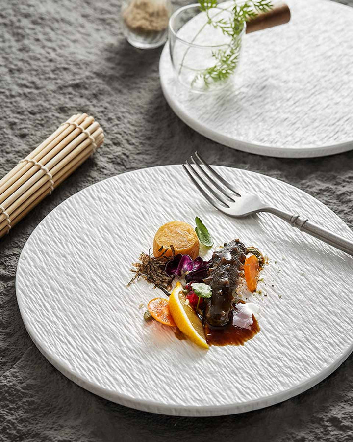 Jumeira Collection | Ceramic Flat Plate – Luxury Stone Design Tableware in White or Black