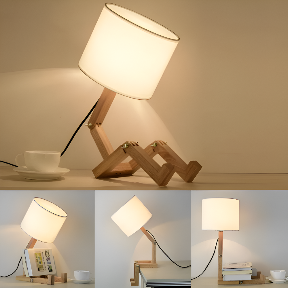 WoodMan™ Lampe de Table en Bois Flexible | Design Flexible & Porte-livre