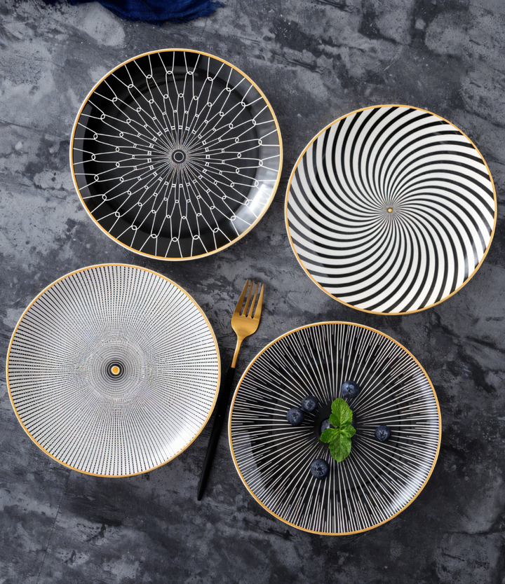 GeoChic | Assiettes en porcelaine géométriques – Design moderne avec accents dorés