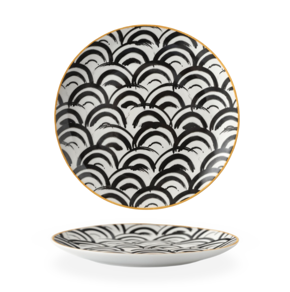 GeoChic | Assiettes en porcelaine géométriques – Design moderne avec accents dorés