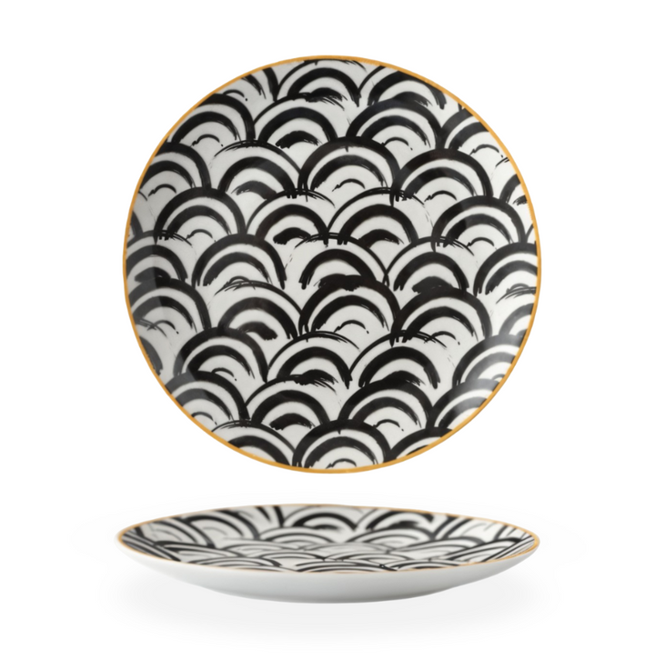 GeoChic | Assiettes en porcelaine géométriques – Design moderne avec accents dorés
