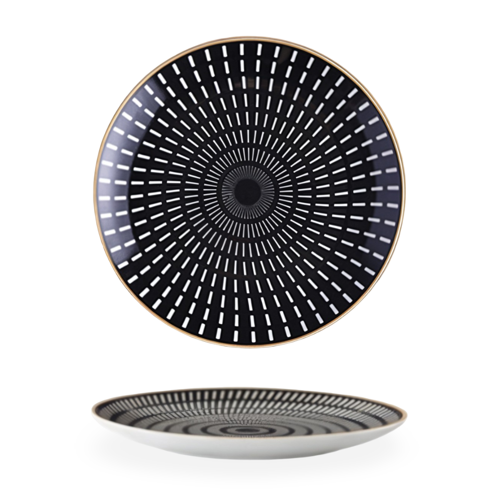 GeoChic | Assiettes en porcelaine géométriques – Design moderne avec accents dorés