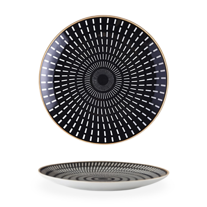 GeoChic | Assiettes en porcelaine géométriques – Design moderne avec accents dorés