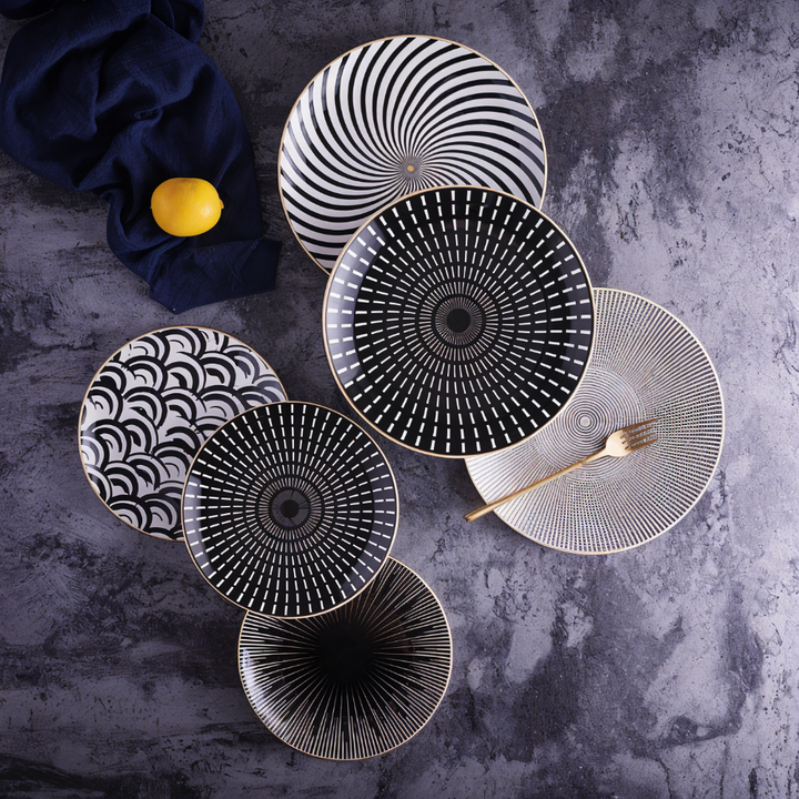 GeoChic | Assiettes en porcelaine géométriques – Design moderne avec accents dorés
