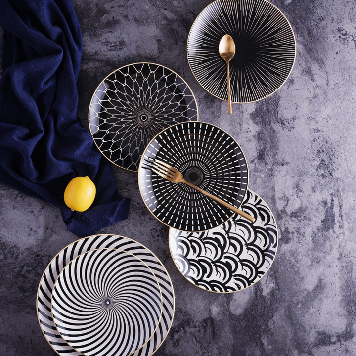 GeoChic | Assiettes en porcelaine géométriques – Design moderne avec accents dorés
