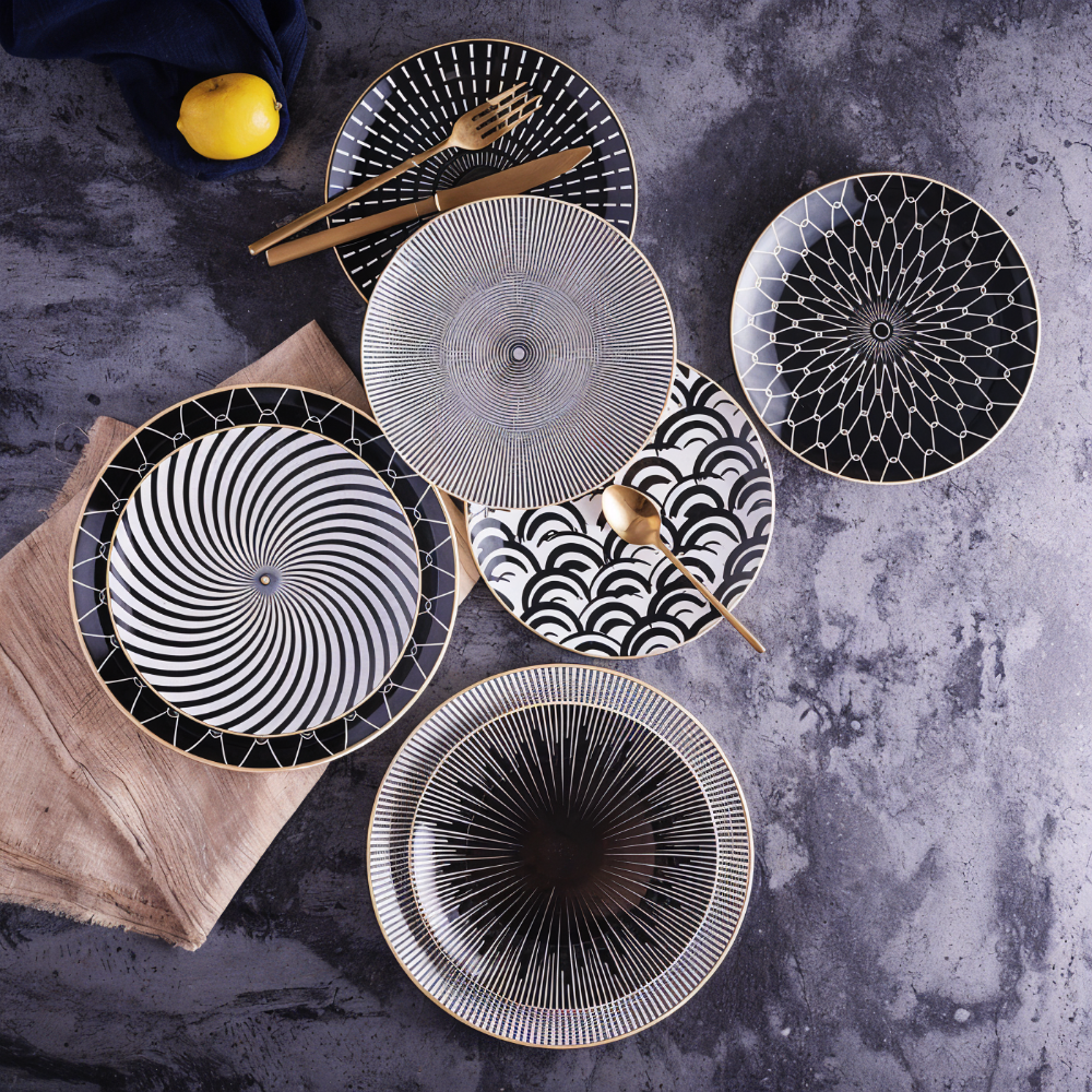 GeoChic | Assiettes en porcelaine géométriques – Design moderne avec accents dorés