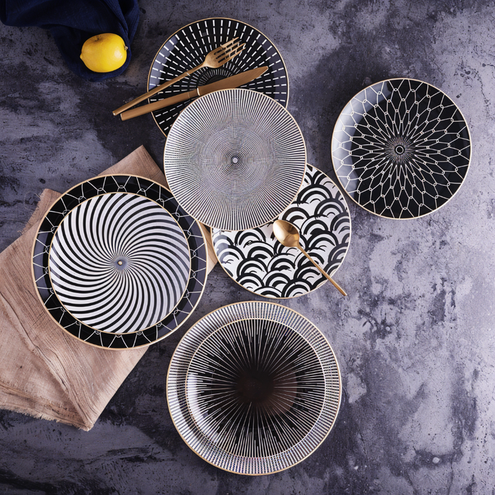 GeoChic | Assiettes en porcelaine géométriques – Design moderne avec accents dorés