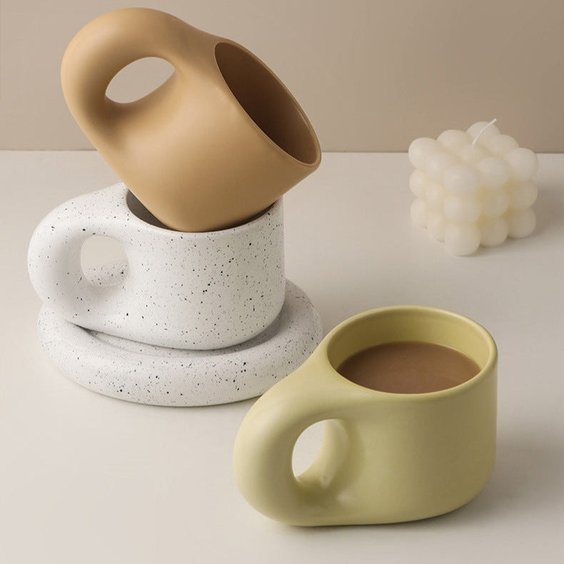 Japandi Handmade Porcelain Set | Minimalist Geometric Design | Cup &amp; Saucer